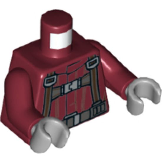 Torso SW T-16 Skyhopper Pilot Flight Suit, Dark Bluish Gray Harness with Reddish Brown Stripes Pattern / Dark Red Arms / Light Bluish Gray Hands