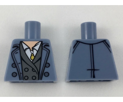 Torso Trenchcoat with Light Nougat Neck, White Shirt with Gold Necklace, Dark Bluish Gray Jacket Pattern