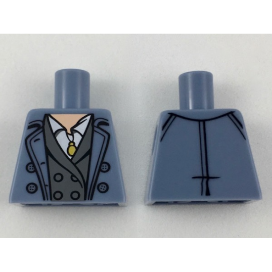 Torso Trenchcoat with Light Nougat Neck, White Shirt with Gold Necklace, Dark Bluish Gray Jacket Pattern