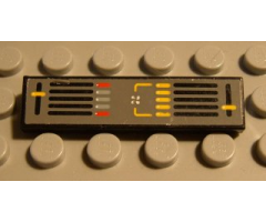 Tile 1 x 4 with Dark Gray Background, Yellow and Black Controls Pattern (Sticker) - Set 8448