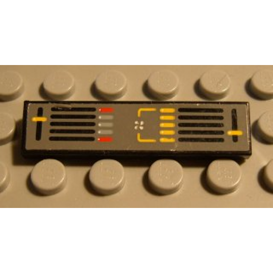Tile 1 x 4 with Dark Gray Background, Yellow and Black Controls Pattern (Sticker) - Set 8448