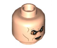 Minifigure, Head Dark Bluish Gray Eyebrows, Medium Nougat Contour Lines and around Eyes, Scowl with 4 Sharp Teeth Pattern - Hollow Stud