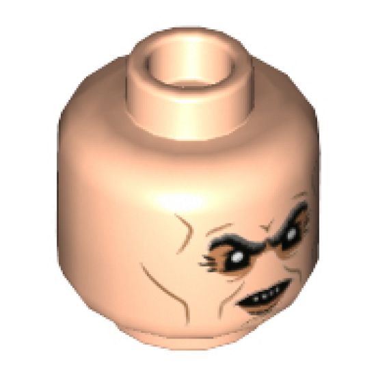 Minifigure, Head Dark Bluish Gray Eyebrows, Medium Nougat Contour Lines and around Eyes, Scowl with 4 Sharp Teeth Pattern - Hollow Stud