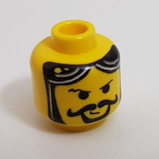 Minifigure, Head Moustache Curly, Gray Streaks in Hair Pattern - Blocked Open Stud