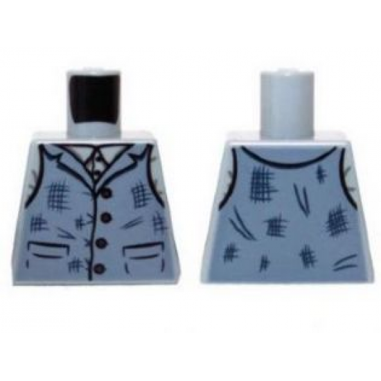 Torso Shirt and Sand Blue Vest Tattered with 4 Buttons Pattern