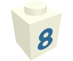 Brick 1 x 1 with Blue '8' Pattern (Bold Font)