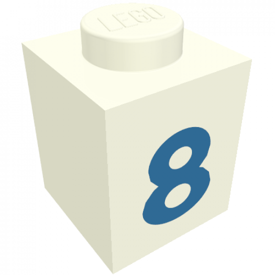 Brick 1 x 1 with Blue '8' Pattern (Bold Font)