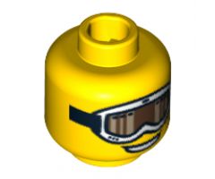 Minifigure, Head Glasses with White Ski Goggles with Tan and Brown Glass, Strap and Open Smile Pattern - Blocked Open Stud