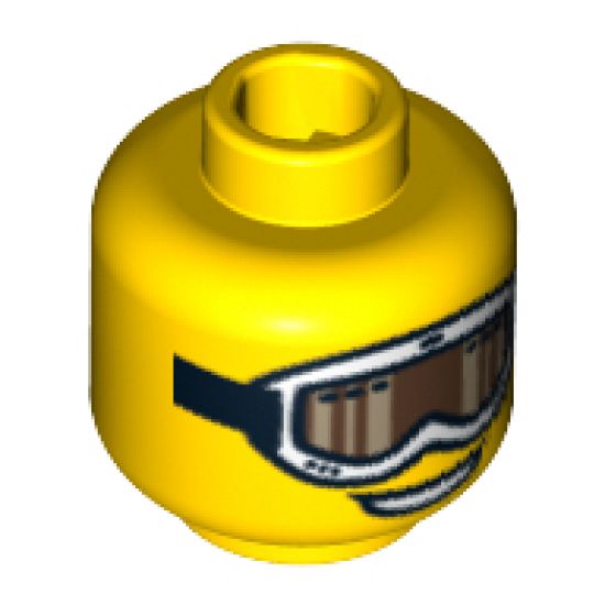 Minifigure, Head Glasses with White Ski Goggles with Tan and Brown Glass, Strap and Open Smile Pattern - Blocked Open Stud
