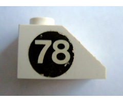 Slope 45 2 x 1 without Bottom Tube with White '78' on Black Circle Pattern Left (Sticker) - Set 619