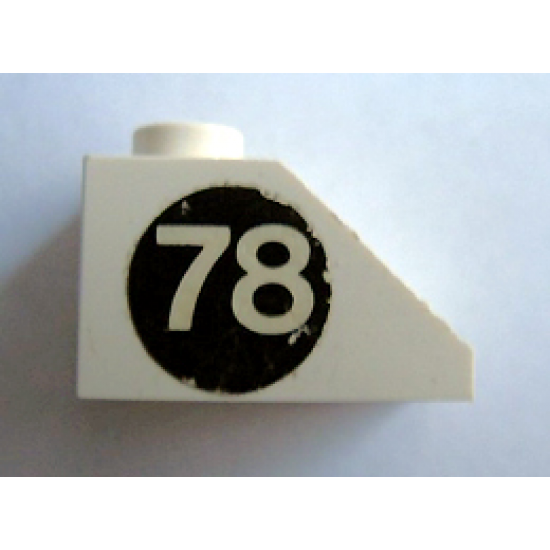 Slope 45 2 x 1 without Bottom Tube with White '78' on Black Circle Pattern Left (Sticker) - Set 619