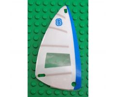 Plastic Part for Set 6351 - White Sail with Trans-Clear Window, Light Gray Stripes, Blue Spine, and Number 8 Pattern