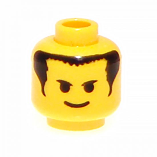 Minifigure, Head Male Smile, Black Eyebrows, Short Bangs and Long Hair Pattern - Blocked Open Stud
