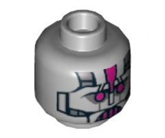 Minifigure, Head Alien with Robot Magenta Eyes and Mouth and Metal Plates Pattern - Hollow Stud