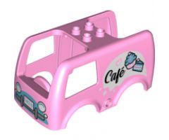 Duplo, Vehicle Car Body Bus Small, 4 Studs on Top with Cupcake, Cake and 'Café' (Cafe) Pattern