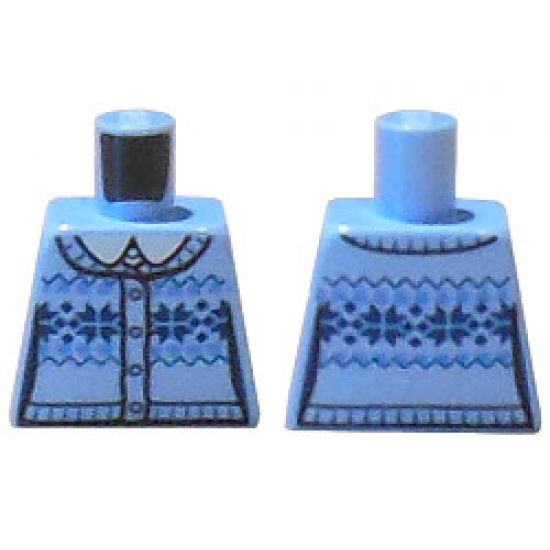 Torso Fair Isle Sweater Front and Back with White Shirt Collar and 4 Buttons Pattern