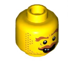 Minifigure, Head Beard Stubble, Brown Eyebrows, Moustache, Open Mouth, Two Teeth Pattern (Hank Haystack) - Hollow Stud