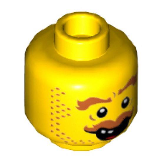 Minifigure, Head Beard Stubble, Brown Eyebrows, Moustache, Open Mouth, Two Teeth Pattern (Hank Haystack) - Hollow Stud