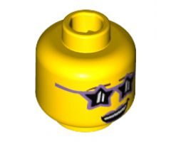 Minifigure, Head Female Glasses Star Shaped, Medium Lavender Lips, Open Lopsided Smile with Teeth Pattern - Hollow Stud