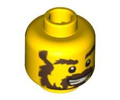 Minifigure, Head Dual Sided Beard Dark Brown, Bushy Eyebrows, Smile with Teeth / Angry Pattern - Hollow Stud