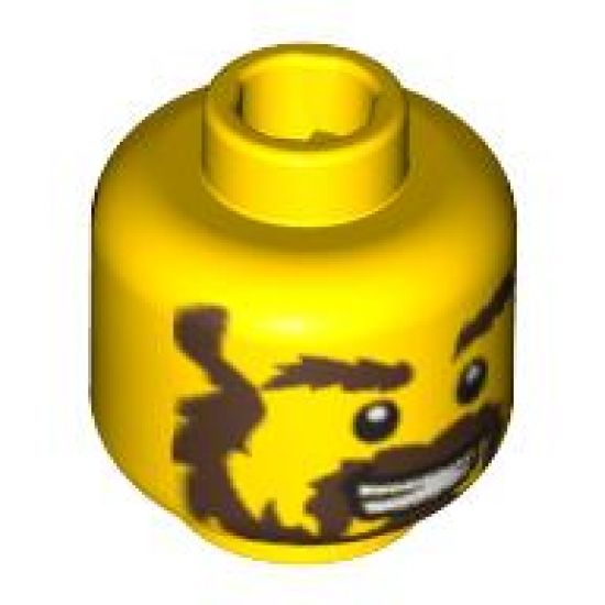 Minifigure, Head Dual Sided Beard Dark Brown, Bushy Eyebrows, Smile with Teeth / Angry Pattern - Hollow Stud