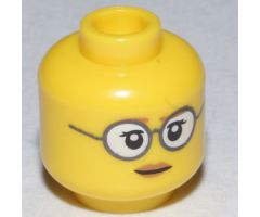 Minifigure, Head Female Glasses Gray Frames and White Lenses, Eyelashes, Pale Brown Lips Pattern - Hollow Stud