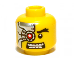 Minifigure, Head Alien with Mechanical Right Eye Red, Silver Head Plate Pattern - Blocked Open Stud