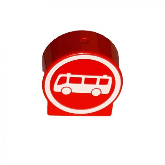 Duplo, Brick 1 x 3 x 2 Round Top Road Sign with White Bus in White Circle Pattern