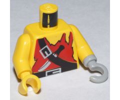Torso Pirate Ragged Shirt, Knife, and Black Crossbelt Pattern / Yellow Arms / Yellow Hand Right / Light Gray Hook Left