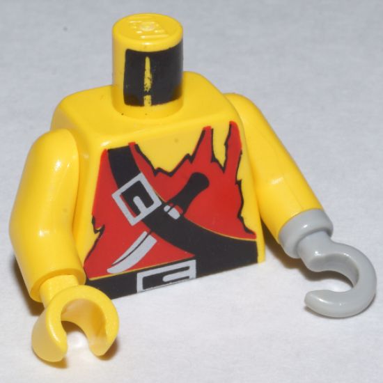 Torso Pirate Ragged Shirt, Knife, and Black Crossbelt Pattern / Yellow Arms / Yellow Hand Right / Light Gray Hook Left