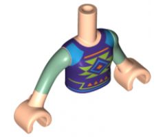 Mini Doll, Torso Friends Girl Dark Purple Shirt and Dark Azure Shoulders with Geometric Pattern, Light Nougat Arms with Hands with Sand Green Sleeves