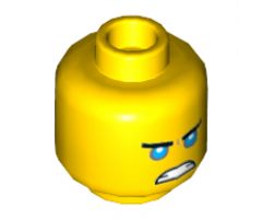 Minifigure, Head Dual Sided Black Straight Eyebrows, Medium Blue Eyes, Smile / Scowl Pattern - Hollow Stud