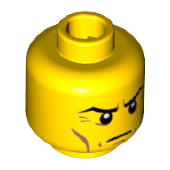 Minifigure, Head Male Stern Black Eyebrows, Crow's Feet, Cheek Lines, Chin Dimple Pattern - Hollow Stud
