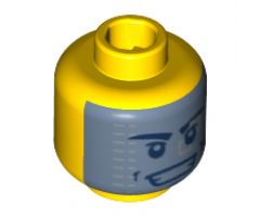 Minifigure, Head Dual Sided Black Eyebrows, Mouth Lines / Dark Bluish Gray Visor with Silver Squares, Open Smile with Teeth Pattern - Hollow Stud
