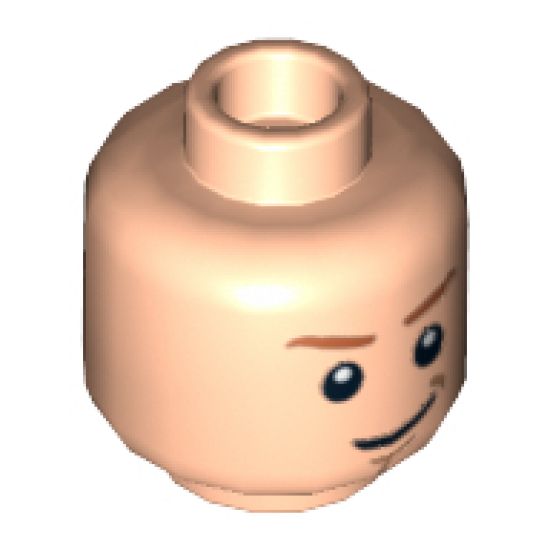 Minifigure, Head Dual Sided Dark Orange Eyebrows, White Pupils, Brown Chin Dimple, Determined / Smile Pattern - Blocked Open Stud