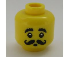 Minifigure, Head Moustache Black Curled, Bushy Eyebrows, Round Mouth Pattern - Hollow Stud