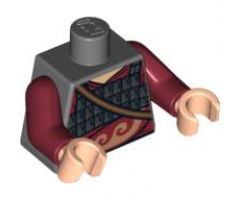 Torso Silver Scale Mail, Sash with Swirly Pattern, Strap Over Shoulder / Dark Red Arms / Light Nougat Hands