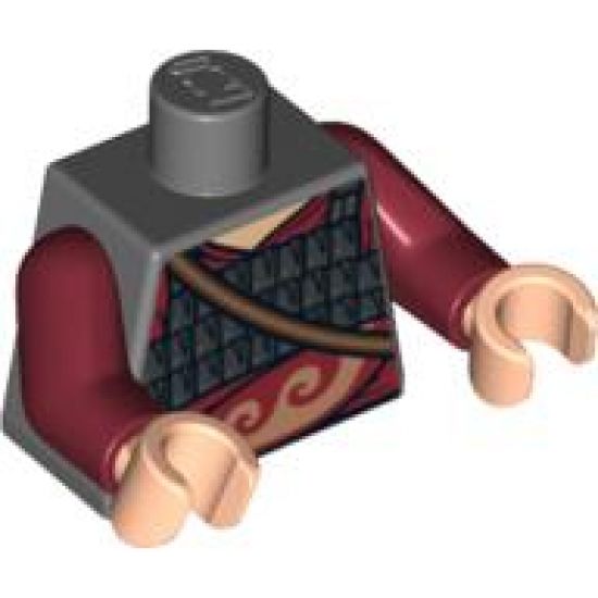 Torso Silver Scale Mail, Sash with Swirly Pattern, Strap Over Shoulder / Dark Red Arms / Light Nougat Hands