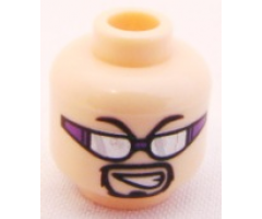 Minifigure, Head Glasses with Silver Sunglasses with Purple Frame and Goatee Pattern - Blocked Open Stud