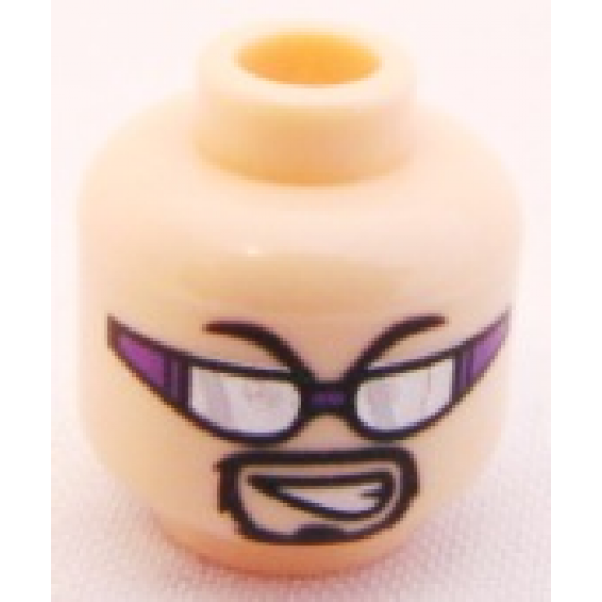 Minifigure, Head Glasses with Silver Sunglasses with Purple Frame and Goatee Pattern - Blocked Open Stud