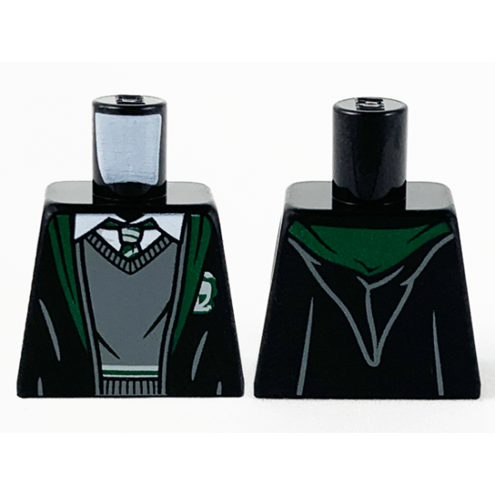 Torso Robe with Dark Green Hem and Slytherin Logo, White Shirt Collar and Dark Bluish Gray Sweater Pattern