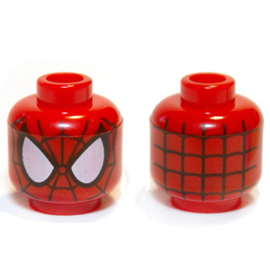Minifigure, Head Alien with Spider-Man Black Web and Large White Eyes Pattern - Blocked Open Stud