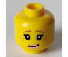 Minifigure, Head Female Brown Eyebrows, Freckles, Black Eyelashes, Pink Lips Pattern (Unicorn Girl) - Hollow Stud