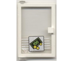 Door 1 x 4 x 5 Left with Trans-Clear Glass and Bill & Coins Pattern (Sticker) - Set 1490