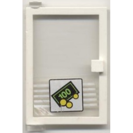 Door 1 x 4 x 5 Left with Trans-Clear Glass and Bill & Coins Pattern (Sticker) - Set 1490