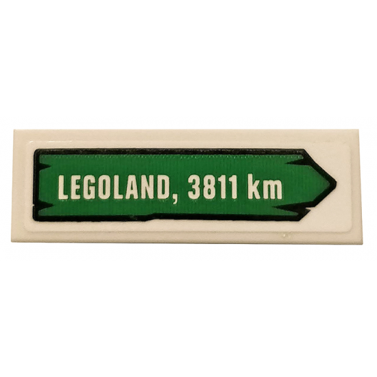 Tile 1 x 3 with 'LEGOLAND, 3811 km' on Green Road Sign Pattern (Sticker) - Set 40353