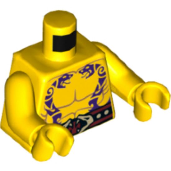 Torso Ninjago Bare Chest Muscles, Dark Purple Snake Tattoos, Belt with Tan Snake Buckle Pattern / Yellow Arms / Yellow Hands