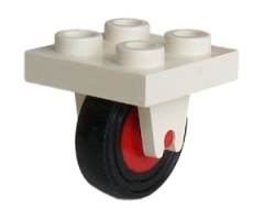 Aircraft Plate, Modified 2 x 2 with Wheel Holder Bottom and Red Wheel with Black Tire 14mm D. x 4mm Smooth Small Single (8 / 3464 / 3139)