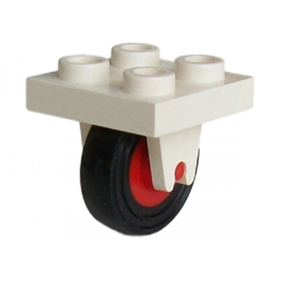Aircraft Plate, Modified 2 x 2 with Wheel Holder Bottom and Red Wheel with Black Tire 14mm D. x 4mm Smooth Small Single (8 / 3464 / 3139)