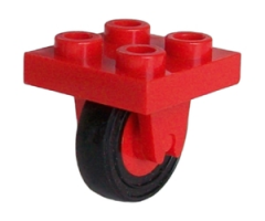 Aircraft Plate, Modified 2 x 2 with Wheel Holder Bottom and Red Wheel with Black Tire 14mm D. x 4mm Smooth Small Single (8 / 3464 / 3139)